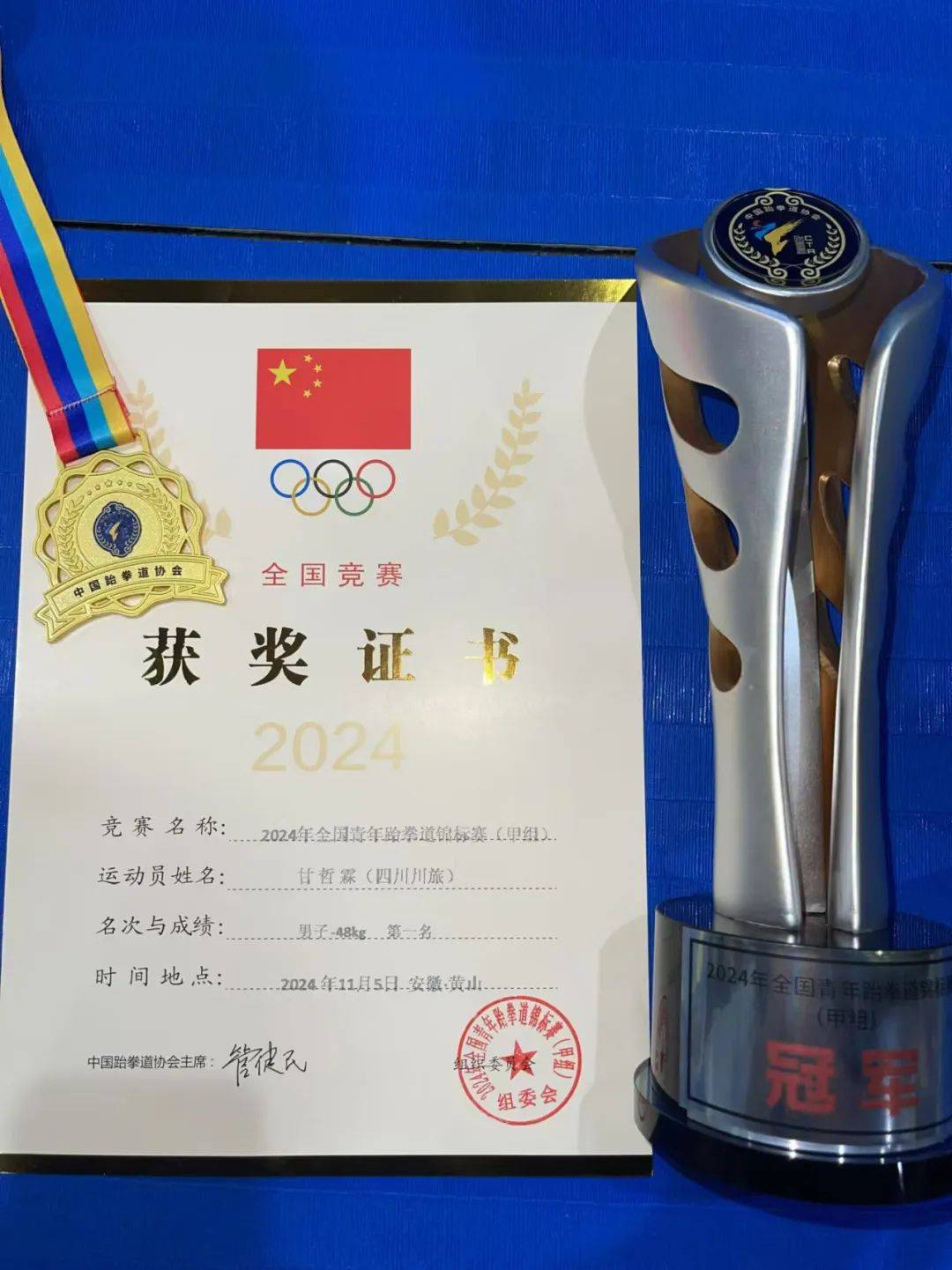 跆拳道比赛中国队奋勇争先，齐呼金牌